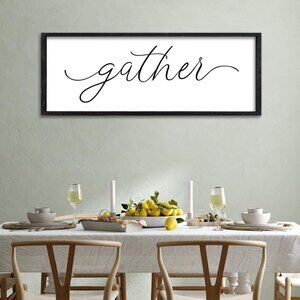 Dining Room Wall Decor Gather Sign 32"×12" for Family Gathering Rustic Farmhouse